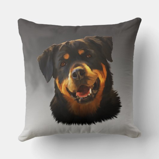 かわいいロットワイラードッグウォーターカラーアートポートレート クッション (裏面)