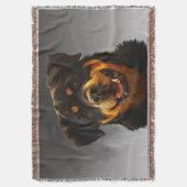 かわいいロットワイラードッグウォーターカラーアートポートレート スローブランケット (正面縦)