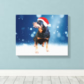 かわいいロットワイラードッグクリスマスサンタハットスノースター キャンバスプリント (インサイチュ (ウッドフロア))