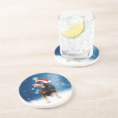 かわいいロットワイラードッグクリスマスサンタハットスノースター コースター (側面)