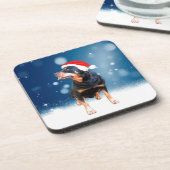 かわいいロットワイラードッグクリスマスサンタハットスノースター コースター (左側)