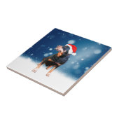 かわいいロットワイラードッグクリスマスサンタハットスノースター タイル (側面)