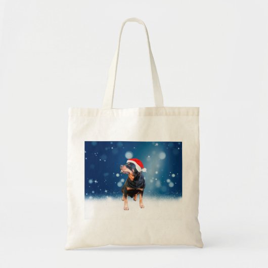 かわいいロットワイラードッグクリスマスサンタハットスノースター トートバッグ (正面)