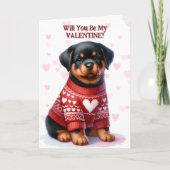 かわいいロットワイラーパピインセーターバレンタイン シーズンカード (正面)