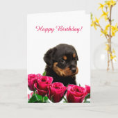かわいいロットワイラーパピーレッドローゼスハッピーバースデー カード (黄色い花)