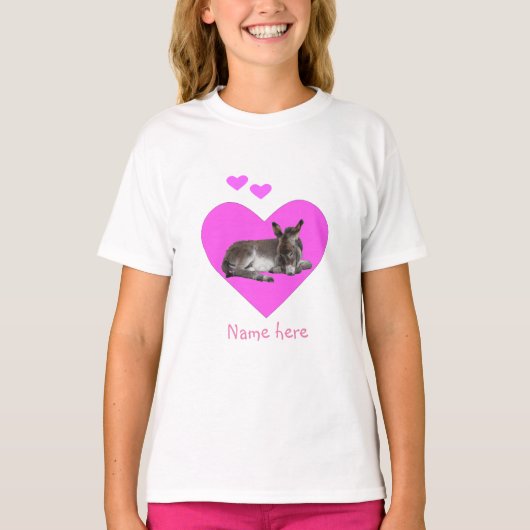 かわいいロバとピンクのハート Tシャツ (正面)