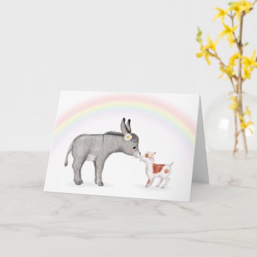 かわいいロバとヤギ空白のカード カード (黄色い花)