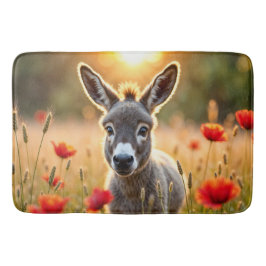 かわいいロバの赤いケシかわいい動物の芸術 バスマット