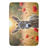 かわいいロバの赤いケシかわいい動物の芸術 バスマット (正面縦)