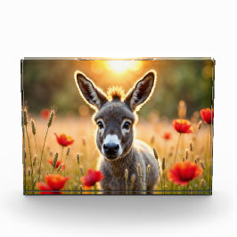 かわいいロバの赤いケシかわいい動物の芸術 フォトブロック