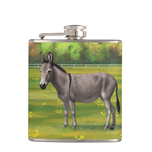 かわいいロバ灰色の牧草地 フラスク (正面)