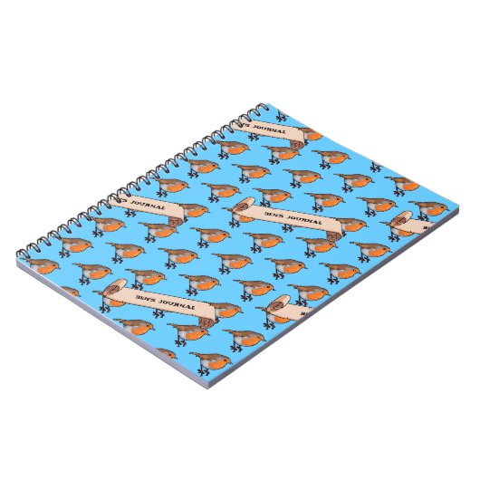 かわいいロビンあなたの名前を追加レトロピクセルアートパターン ノートブック (左側)