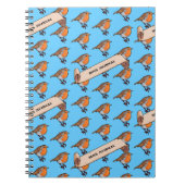 かわいいロビンあなたの名前を追加レトロピクセルアートパターン ノートブック (正面)