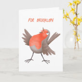 かわいいロビンの鳥の漫画 カード (黄色い花)