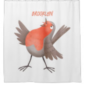 かわいいロビンの鳥の漫画 シャワーカーテン (正面)