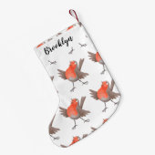 かわいいロビンの鳥の漫画 スモールクリスマスストッキング (裏面 (吊り時))