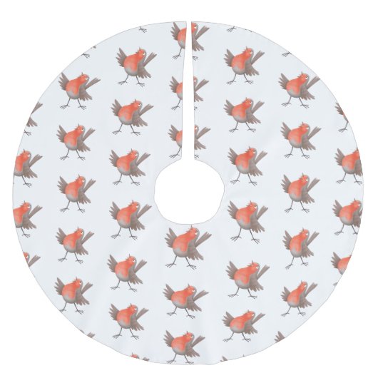 かわいいロビンの鳥の漫画 ブラッシュドポリエステルツリースカート (正面)