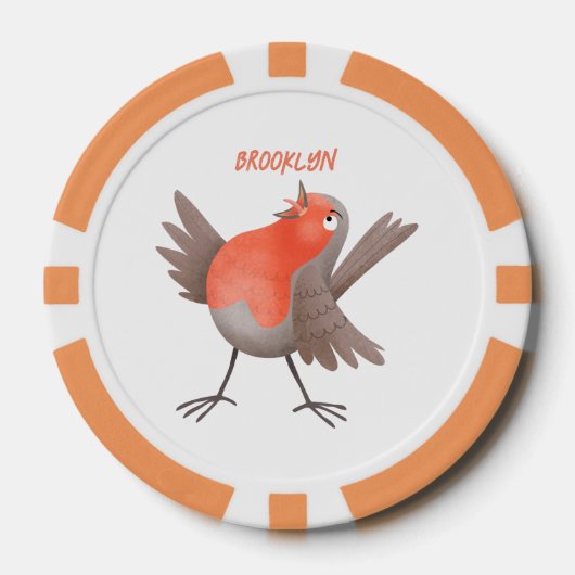 かわいいロビンの鳥の漫画 ポーカーチップ (正面)