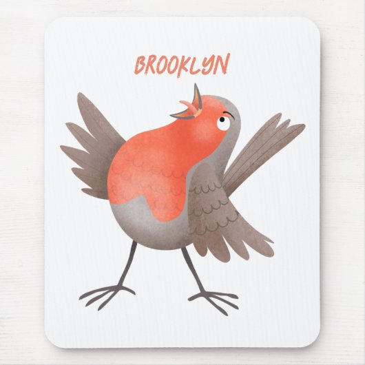 かわいいロビンの鳥の漫画 マウスパッド (正面)
