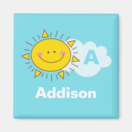 かわいいロビンエッグブルーサニーデイカートゥーンモノグラム マグネット (正面)