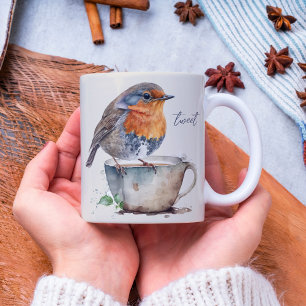 かわいいロビンオレンジ色の鳥の水色 コーヒーマグカップ