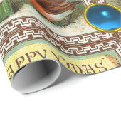 かわいいロビンス、青い宝石とクリスマスグリーティング ラッピングペーパー (ロールコーナー)