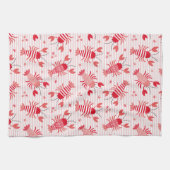 かわいいロブスターオンライトピンクと白ストライプ色 キッチンタオル (横)