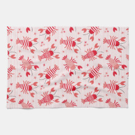 かわいいロブスターオンライトピンクと白ストライプ色 キッチンタオル