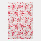かわいいロブスターオンライトピンクと白ストライプ色 キッチンタオル (縦)