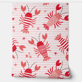 かわいいロブスターオンライトピンクと白ストライプ色 壁紙