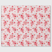 かわいいロブスターオンライトピンク白ストライプ色 ラッピングペーパー (フラット)