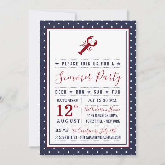 かわいいロブスターサマーパーティー 招待状 (正面)