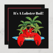 かわいいロブスター沸騰ビーチパーティー 招待状 (正面/裏面)
