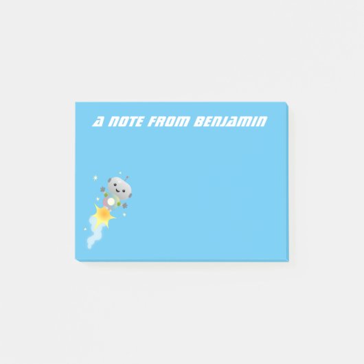 かわいいロボットが宇宙を飛ぶ漫画イラスト ポストイット (正面)