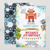 かわいいロボットのテーマの招待状 招待状 (正面/裏面)