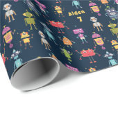 かわいいロボットのパターン名年齢誕生日 ラッピングペーパー (ロールコーナー)