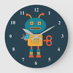 かわいいロボットの子供たちのデザイン ラージ壁時計