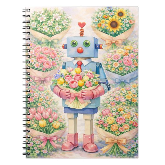 かわいいロボットの花ノート ノートブック (正面)