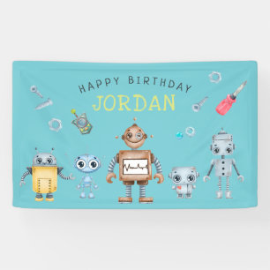 かわいいロボットの誕生日パーティーウェルカムバナー 横断幕