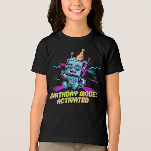 かわいいロボットの誕生日パーティーモード トライブレンドTシャツ (正面)