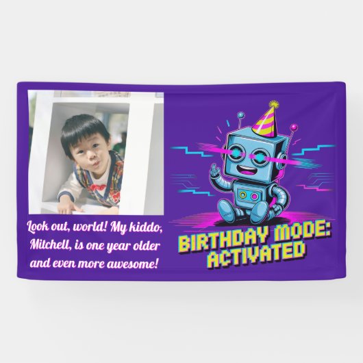 かわいいロボットの誕生日パーティーモード 横断幕 (横)