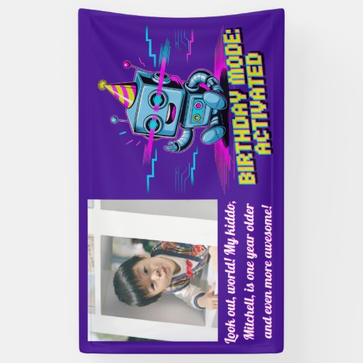 かわいいロボットの誕生日パーティーモード 横断幕 (縦)