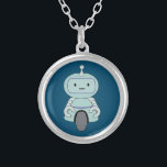 かわいいロボットイラストレーション シルバープレートネックレス<br><div class="desc">かわいいフレンドリーロボット。この可愛らしい小さなロボットの男の子は、頭の上にアンテナを持ち、下に動くための便利なホイールを持っのまわりにている。彼の腕は物を掴むために小さなクランプを持っており、典型的なロボット式無表情な顔を持っている。</div>