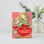 かわいいロボットカップル光ハートバレンタイン シーズンポストカード (スタンド正面)