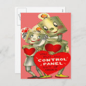 かわいいロボットカップル光ハートバレンタイン シーズンポストカード (正面/裏面)