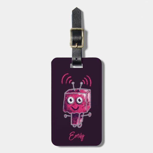 かわいいロボットグランジピンクの女の子 ラゲッジタグ (正面縦)