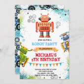 かわいいロボットテーマの招待状 招待状 (正面/裏面)