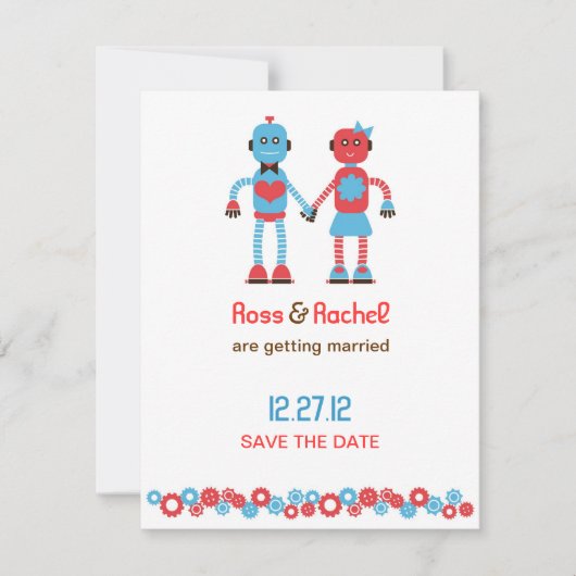 かわいいロボットテーマの結婚式 Save the Date セーブザデート (正面)