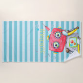 かわいいロボットパーソナライズされたビーチタオル ビーチタオル (正面)