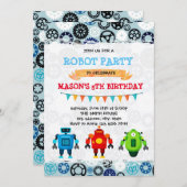 かわいいロボットパーティーのテーマ招待状 招待状 (正面/裏面)